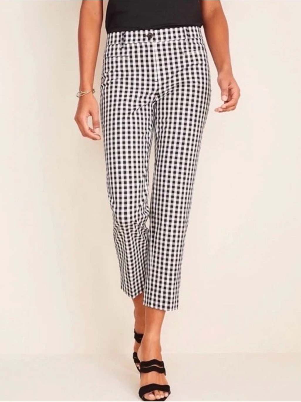 Nwt Gingham Crop Straight-Leg Pants - Black & White